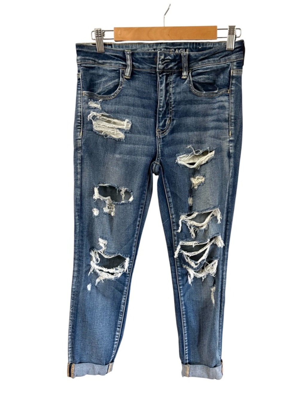American Eagle Hi Rise Distressed Jegging Crop Jeans Size 8
